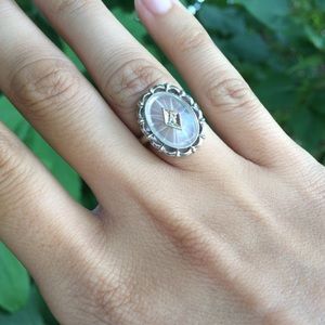 Vintage 10k white gold rock crystal diamond ring